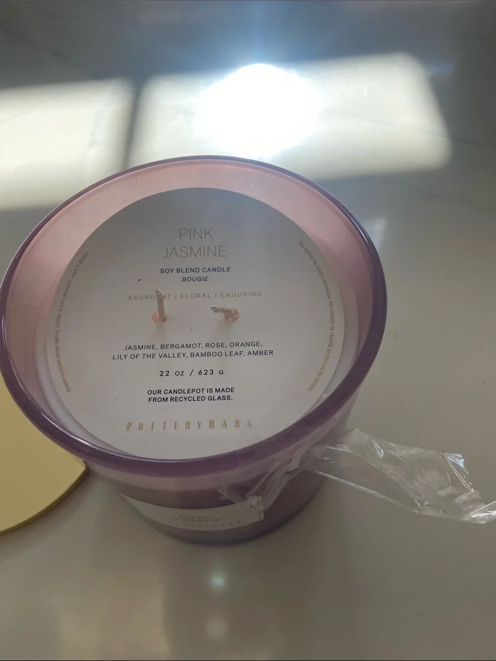 Pottery Barn Pink Jasmine Three-Wick Candle - Pink and Gold